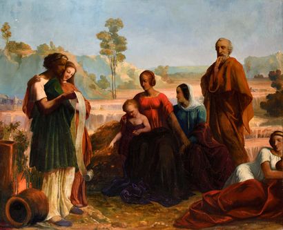 null ATTRIBUTED TO ROMAIN CAZES (1808-1881) Ruth and Boaz, ancestors of Christ Oil...