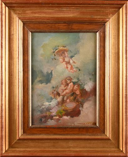 null Henri DUVIEUX (c.1855-1902) Project with putti Oil on canvas Signed lower right...