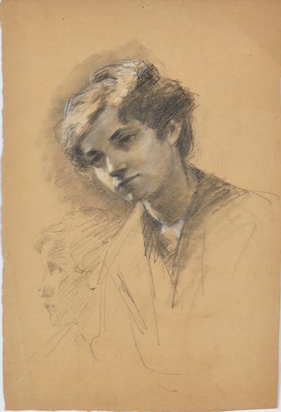 null Portrait of a woman (recto), Study of a girl carrying a basket (verso) Pastel...