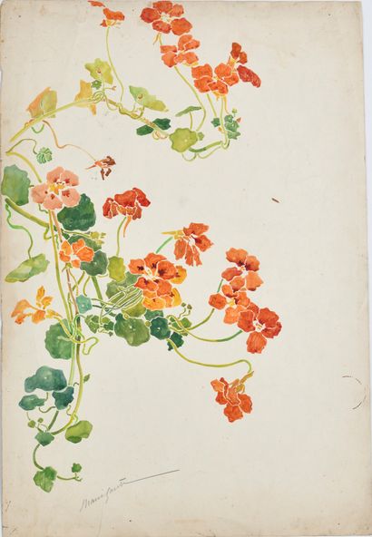 null MARIE GAUTIER (1867-1960) Etude de fleurs japonisante Aquarelle sur papier fort...