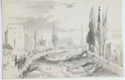null PIERRE-ÉMILE VEYSSIER (Active circa 1840-50) Set of 5 drawings, views of Paris:...