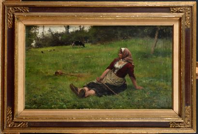 null Emile Louis Mathon (Paris 1842 - ?) Le Reveil (1883) Oil on panel Signed on...