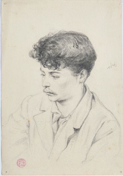 null HENRI COURSELLES- DUMONT (1856-1918) Portrait of a young man Graphite on laid...