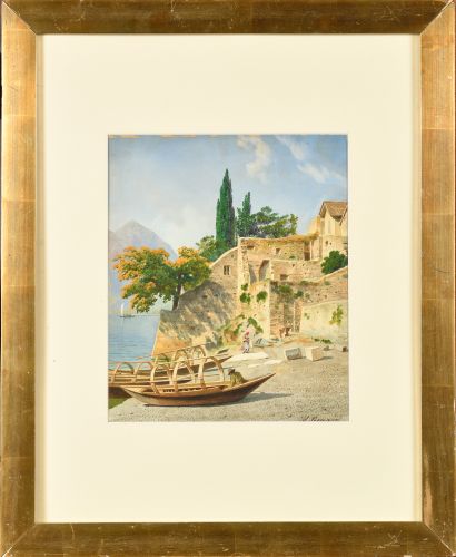 null LUIGI PREMAZZI (1814 - 1891) Riverbanks in Italy Two watercolours on paper pasted...