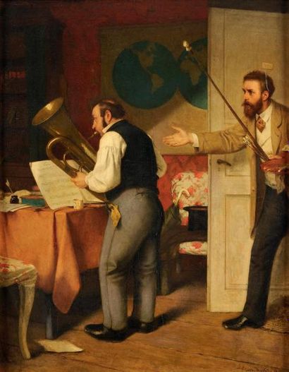 Carl Konrad Julius HERTEL (1837 - 1895) Les Musiciens Huile sur panneau Signé et...