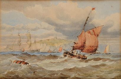 Attribué à Samuel OWEN (1768 - 1857) Off Dover Aquarelle et crayon 16 x 24,2 cm