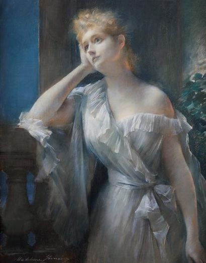 Madeleine LEMAIRE (Ares 1845 - Paris 1928) Rêverie du soir Pastel 115 x 88 cm Signé...