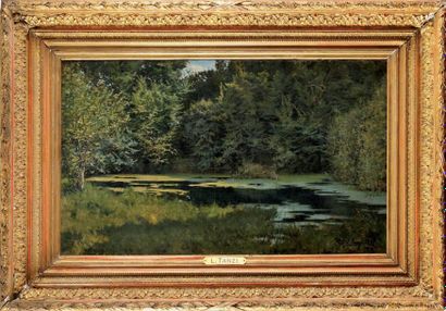 Léon Louis Antoine TANZI (1845-1913) La mare en forêt Huile sur toile Signé L. Tanzi...
