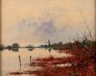 Alexandre ISAILOFF (actif à la fin du XIXème siècle) Paysage d'étang Huile sur toile...