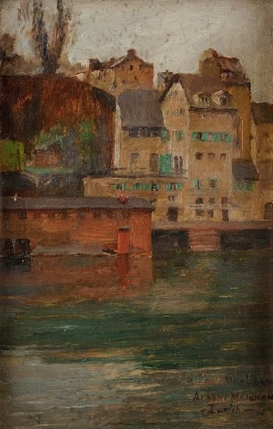 Albert MAIGNAN (Beaumont-sur-Sarthe 1845 - Saint-Prix 1908) Vue de Zürich Panneau...