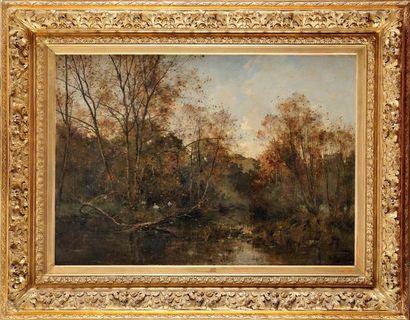 Léon Germain PELOUSE (1838 - 1891) Paysage de sous bois Huile sur toile Signé et...