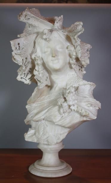 CIPRIANI Giovanni Pinotti (XIXème-XXème siècle) Buste de femme à la dentelle Marbre...