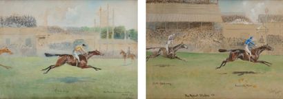John BEER (1853-1906) Courses de chevaux Deux aquarelles et réhauts de gouache formant...