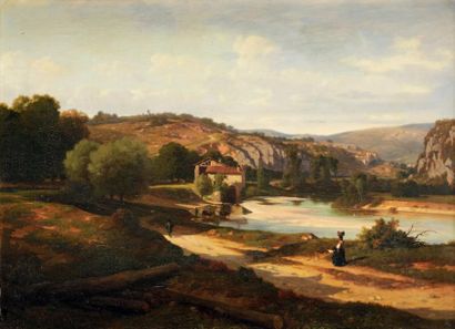 Claude Antoine PONTHUS-CINIER (Lyon 1812 - 1885) Paysage d'Italie Sur sa toile d'origine...