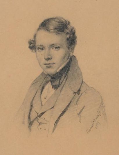 Edouard Louis DUBUFE (1819-1883) Portrait de jeune homme Dessin au crayon sur papier...