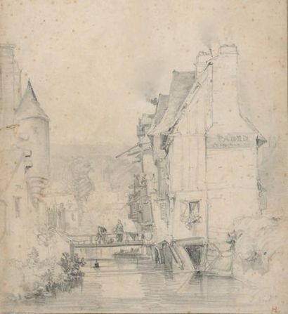 Jules Achille NOEL (1810-1881) Vue de village Crayon Signé en bas à droite 26,5 x...