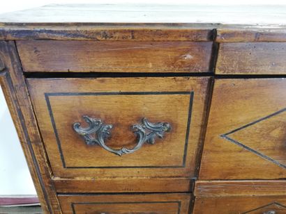 null A small natural wood JUMPING COMMODE opening with two drawers, bronze handles.

Transitional...