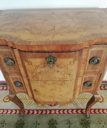 null Small JUDGE COMMODE in veneer and marquetry opening with two drawers decorated...