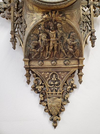 null Gilded, openwork, carved and sculpted bronze wall lamp decorated with eagles,...