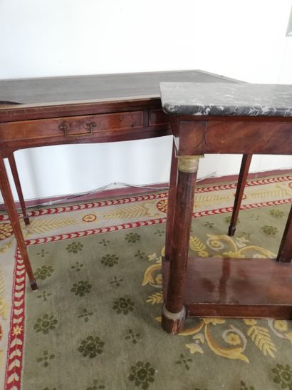 null Small Empire CONSOLE in mahogany veneer decorated with gilded bronez, marble...