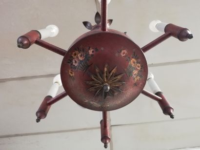 null LIGHTNING in painted metal with six arms of light decorated with flowered basket...
