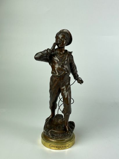 null Charles ANFRIE (1833-1905) Petit mousse en péril Bronze Hauteur avec socle :...