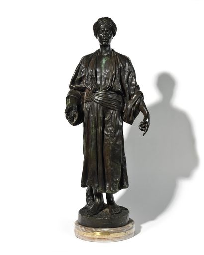 null René-Charles MASSE (1855-1913) Jeune arabe, 1915 Bronze patiné signé sur la...