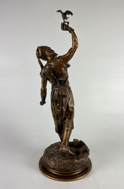 null Pierre-Jules MENE (1810 – 1879) Le fauconnier arabe Bronze à patine brune signé...