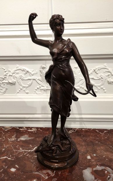 null Henri Louis LEVASSEUR (1853-1934) Diane Chasseresse Bronze with a medal patina...