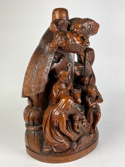 null GROUPE en bois sculpté représentant la Présentation du Christ. Travail d'Art...