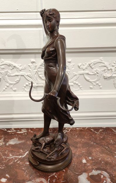 null Henri Louis LEVASSEUR (1853-1934) Diane Chasseresse Bronze with a medal patina...
