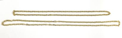null SET of two necklaces holding an oval forçat link. Yellow gold 18K mountings....