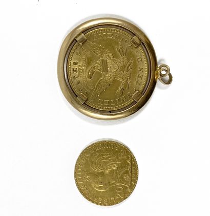 null Coins - An American coin of 1880 in pendant. - A French Republic 20 Francs coin....