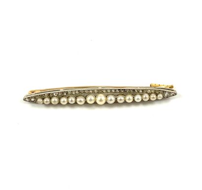 null A navette-shaped brooch set with a line of white pearls (untested) in a circle...