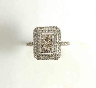 null RING holding a rectangular design paved with six brilliant-cut diamonds in the...