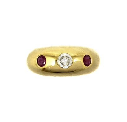 null CARTIER JONC RING set with a brilliant-cut diamond and two rubies. Set in 18K...