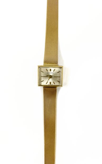 null MOVADO WATCH adorned with a square dial, baton indexes. Flexible bracelet in...
