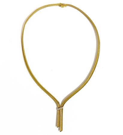 null TIE NECKLACE composed of a flat textured mesh held by a rectangle paved with...