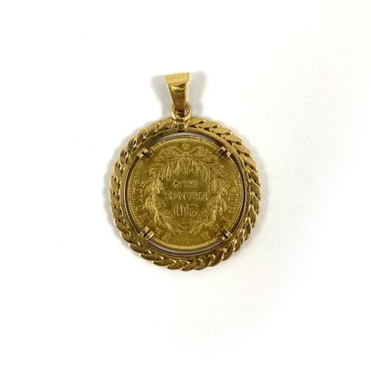 null PENDANT holding a 20 Franc Louis Napoleon Bonaparte coin dated 1854. Mounted...