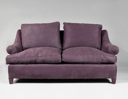 null MODEL OF THE 1940's Pair of sofas with ears reupholstered with purple fabric...
