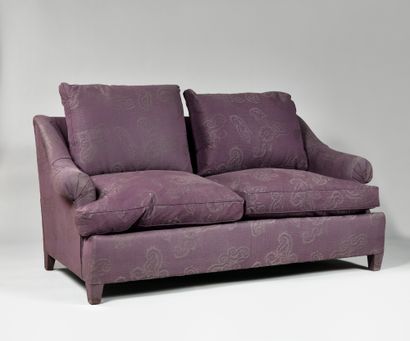 null MODEL OF THE 1940's Pair of sofas with ears reupholstered with purple fabric...