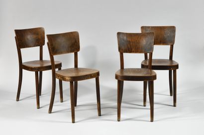 THONET, After 1922 Four chairs with bentwood...