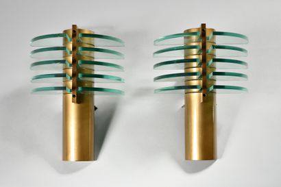 null WORK IN THE MODERNISTIC STYLE OF RENE HERBST Pair of sconces with bronze lacquered...