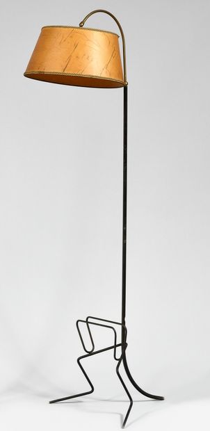 null WORK OF THE 1950's " Kangaroo " Zoomorphic tripod lamp in black lacquered steel...