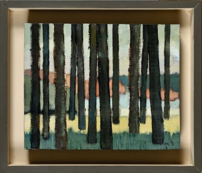 null JEAN MOIRAS (Born 1945) Abstract landscape, 1978 Oil on panel 24,5 x 30,5 c...