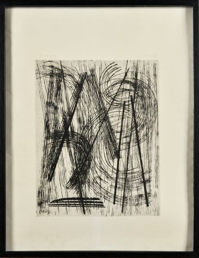 null HANS HARTUNG (1904 - 1989) Sans titre, 1953 Eau-forte sur vélin d’Arches, imprimeur...