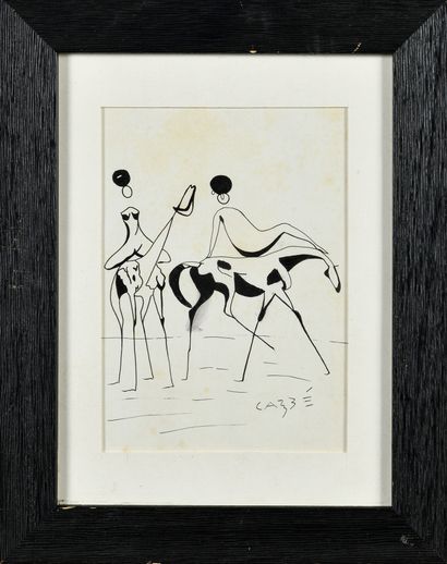 CARYBE (1911-1997) Riders Ink on paper Signed...