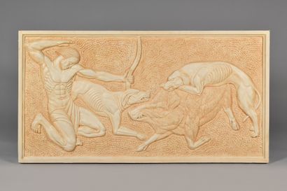  GEORGES ARTEMOFF (1892-1965), Attribué à «La Chasse» Bas-relief rectangulaire en...