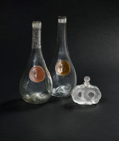 null RENE LALIQUE " Clos St Odile " Two piriform bottles in blown glass applied with...