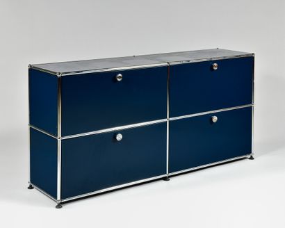 null USM Haller Occasional furniture or storage unit consisting of four blue powder...